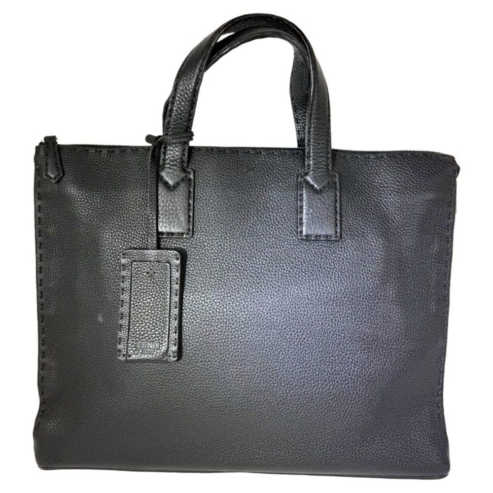 Fendi Cuoio Romano Selleria Black Leather Briefcase Attache Bag